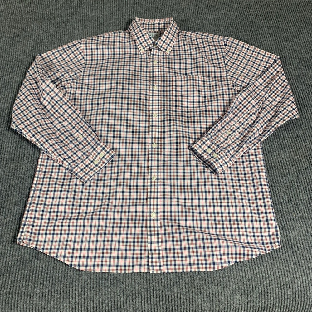 LL Bean Shirt Mens L Red Plaid Button Down Tradition Cotton OCBD Dress Wedding